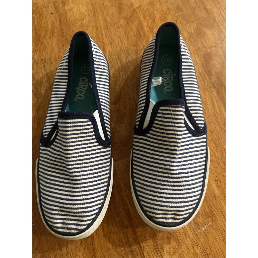 unisex kids sz 13 slip on Shoes blue and white stripes Circo  EUC